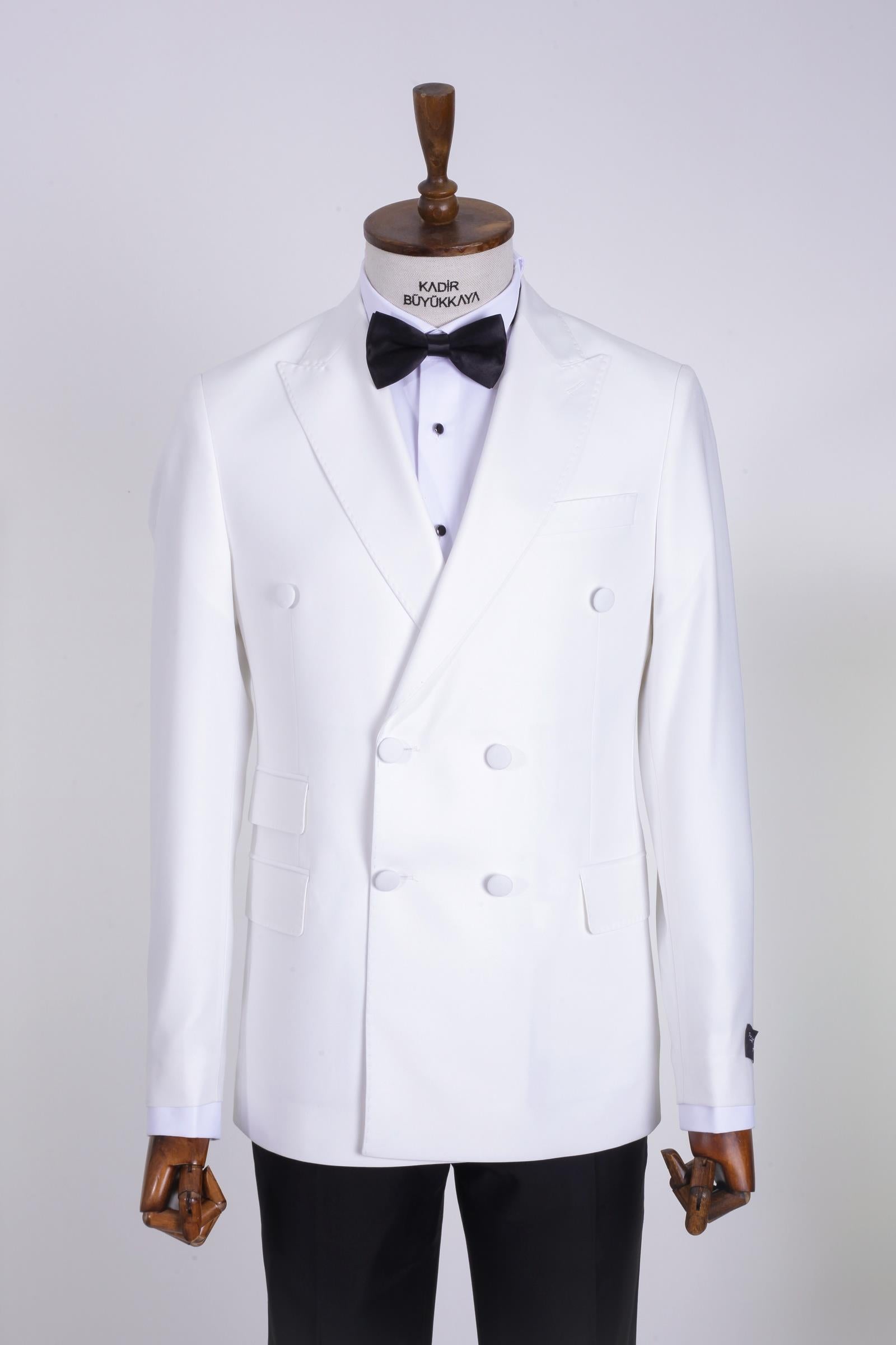 Erkek Beyaz Kruvaze Smokin Takım Elbise-KAW1545S