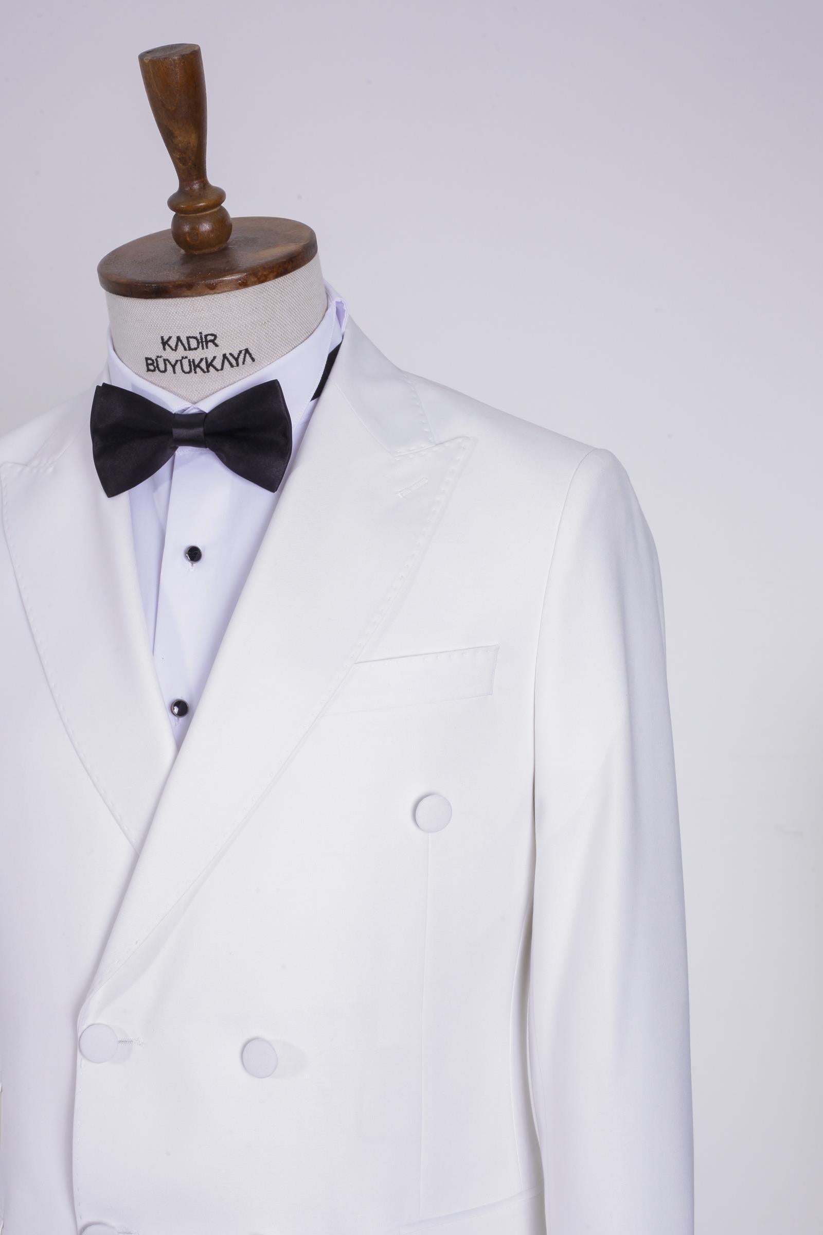 Erkek Beyaz Kruvaze Smokin Takım Elbise-KAW1545S