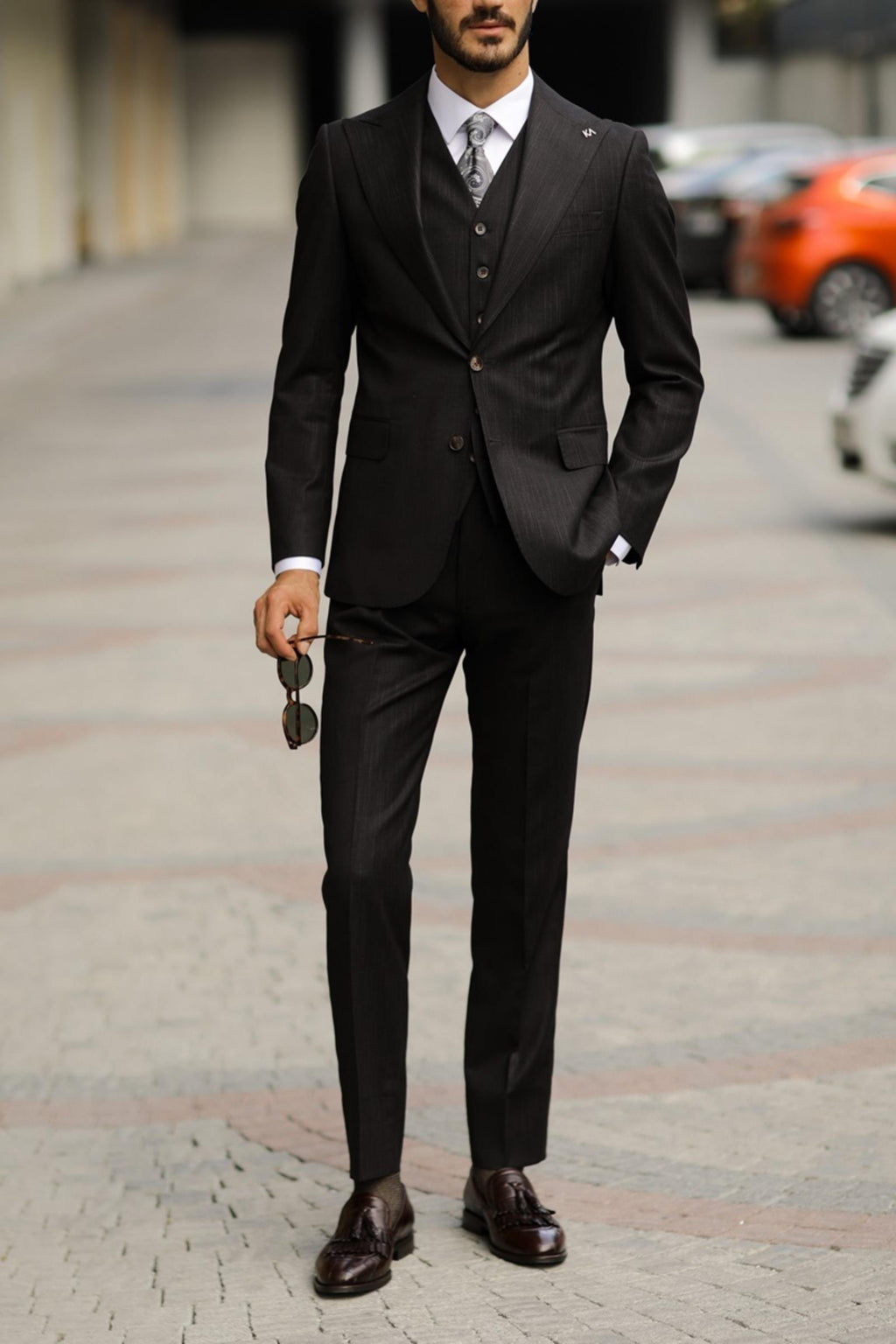 Erkek Dayanıklı Kumaşlı  Yelekli Takım Elbise-KAV1034W