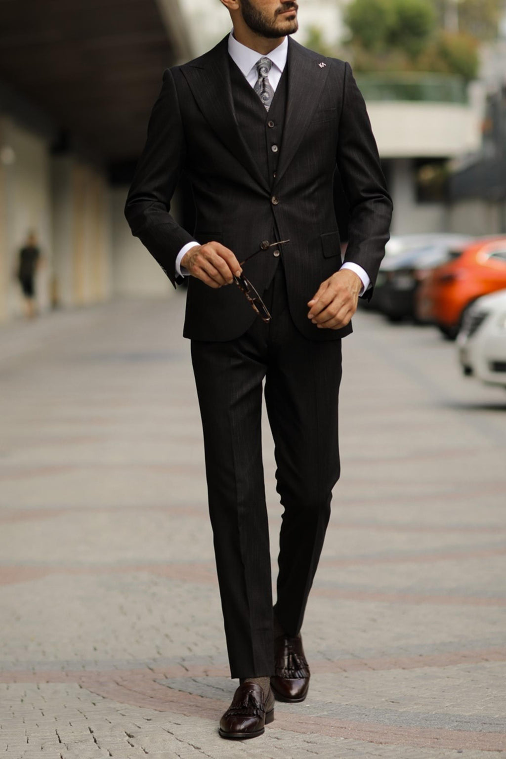 Erkek Dayanıklı Kumaşlı  Yelekli Takım Elbise-KAV1034W