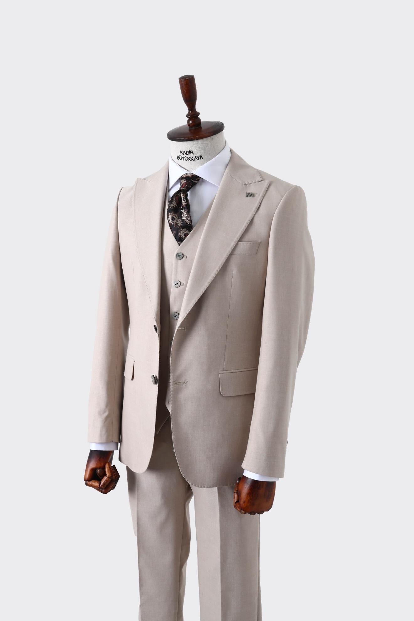 Klasik Yelekli Erkek Takım Elbise - Slim Fit Kesim-KAW1030S