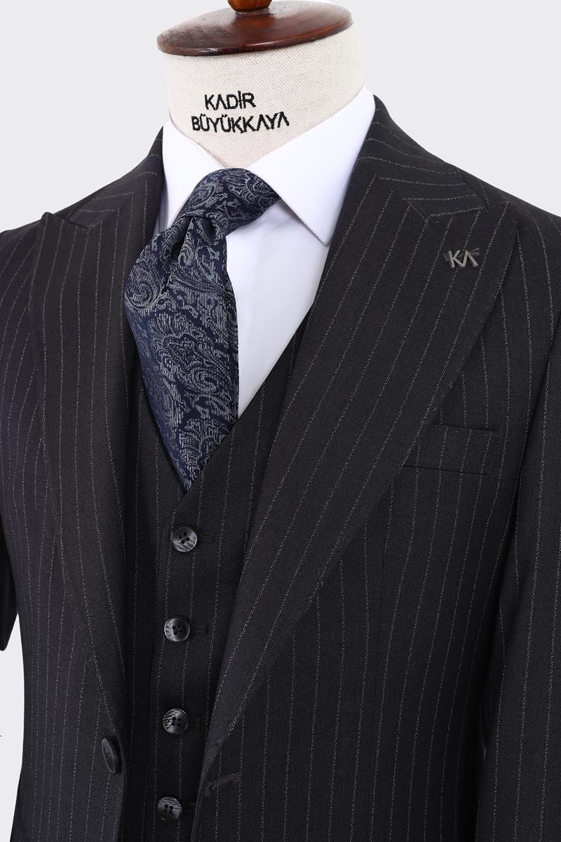 Tasarım Slim Fit Yelekli Erkek Takım Elbise-KAW1041S