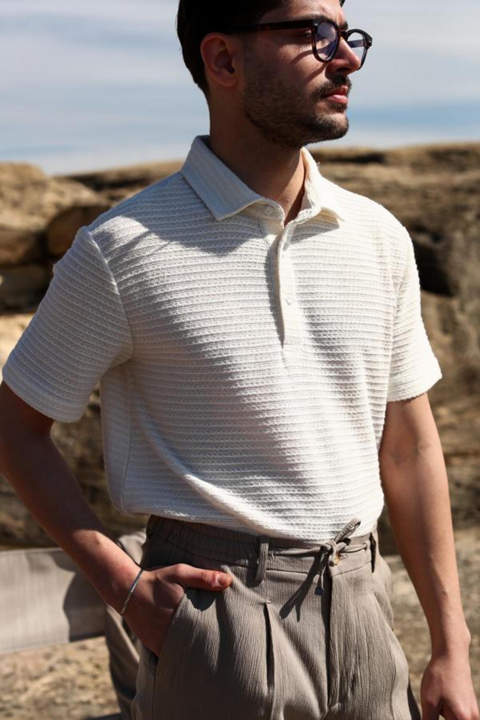 Düğmeli Polo Yaka Kısa Kol Erkek T-Shirt-KAB6055S