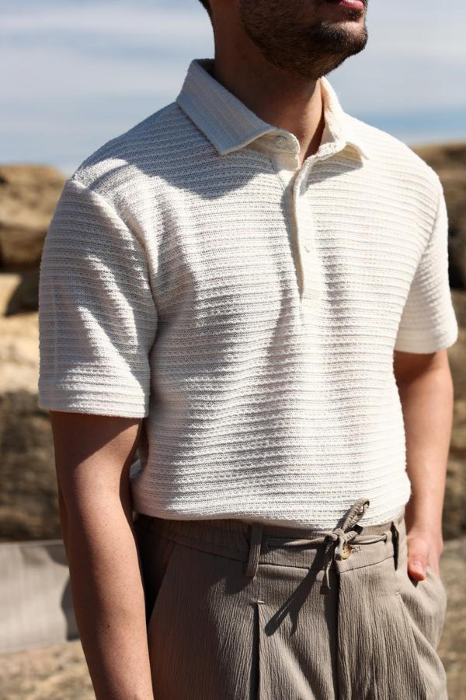 Düğmeli Polo Yaka Kısa Kol Erkek T-Shirt-KAB6055S