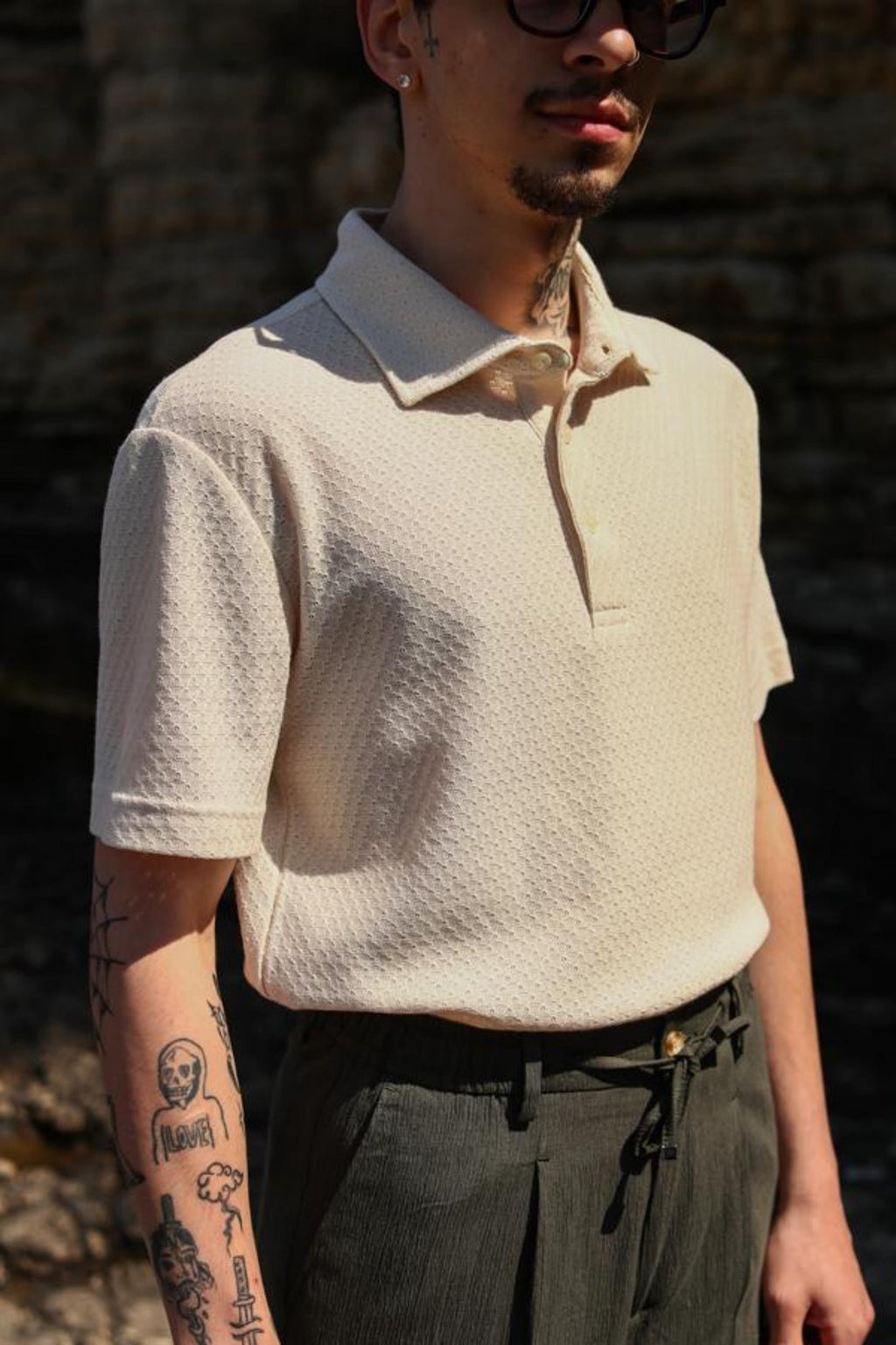 Düğmeli Polo Yaka Kısa Kol Erkek T-Shirt-KAB6050S