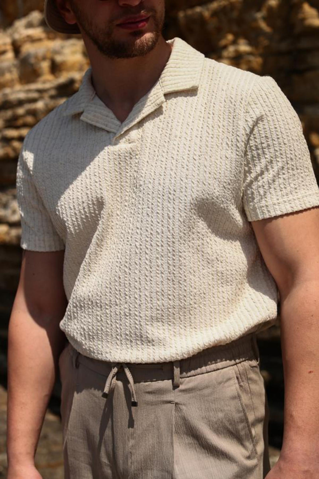 Düğmeli Polo Yaka Kısa Kol Erkek T-Shirt-KAB6054S