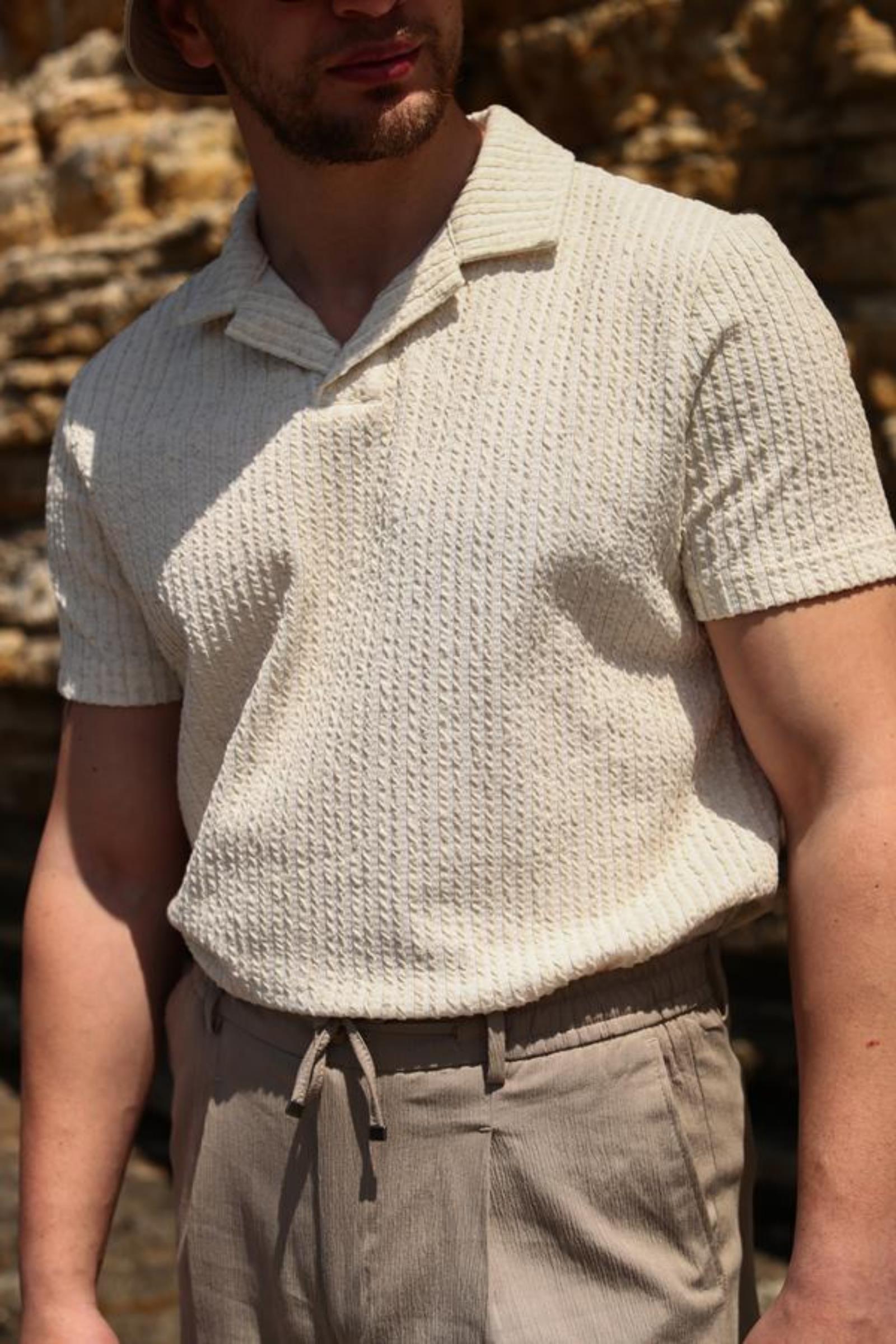 Düğmeli Polo Yaka Kısa Kol Erkek T-Shirt-KAB6054S