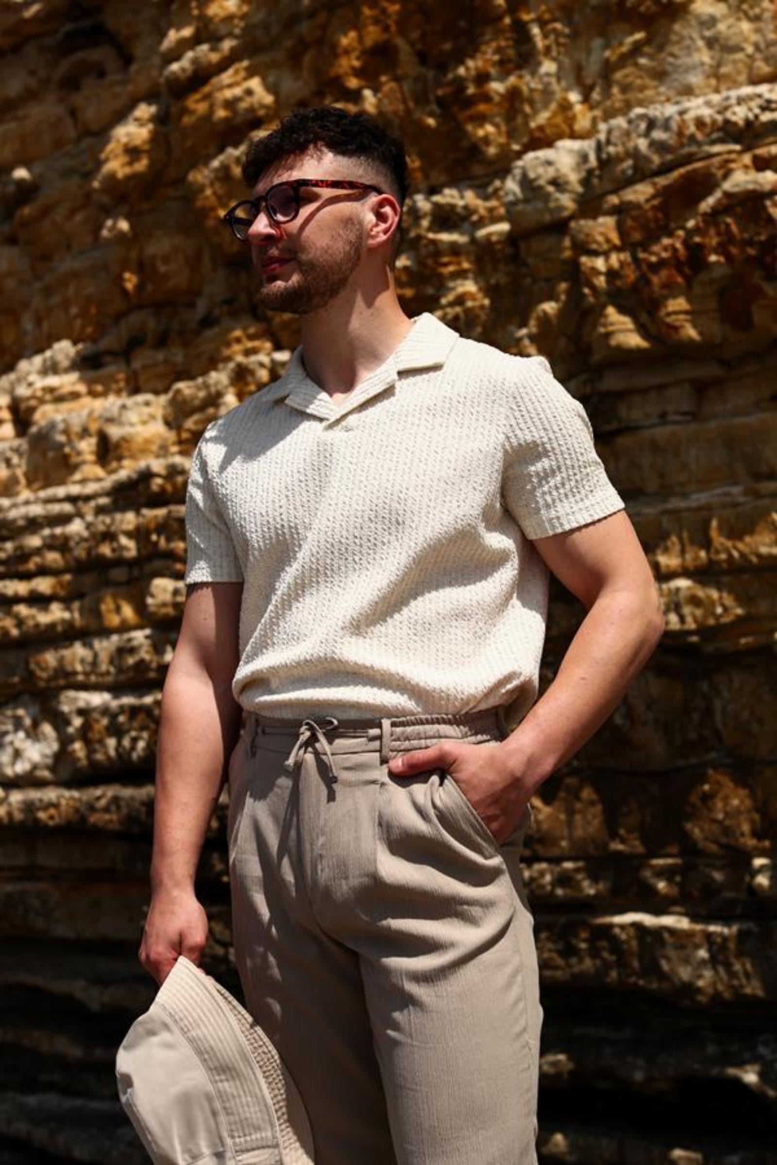 Düğmeli Polo Yaka Kısa Kol Erkek T-Shirt-KAB6054S