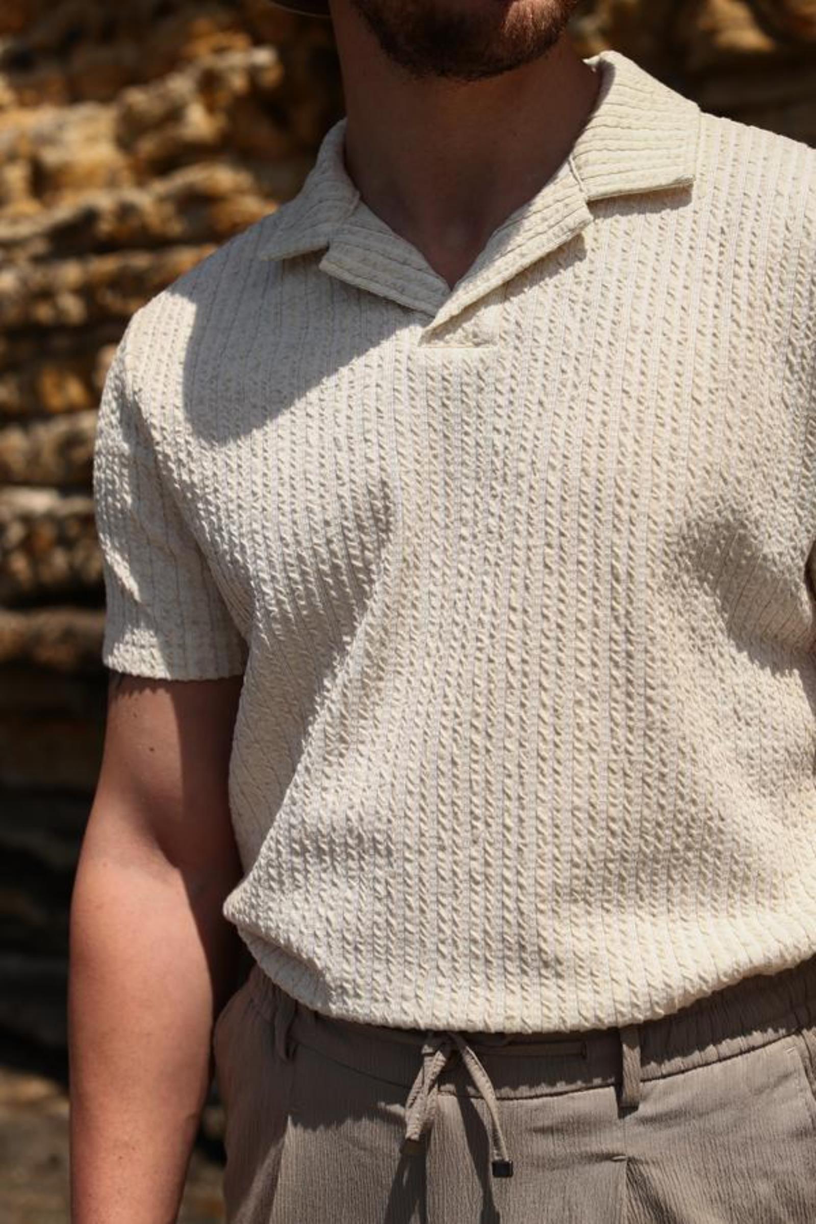 Düğmeli Polo Yaka Kısa Kol Erkek T-Shirt-KAB6054S