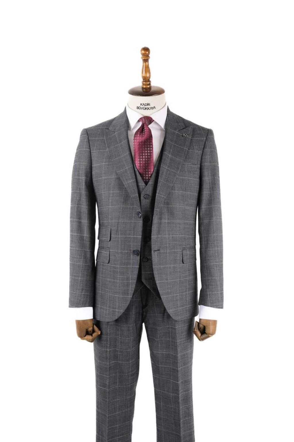 Erkek Şık Tasarım Yelekli Takım Elbise-KAV1029S