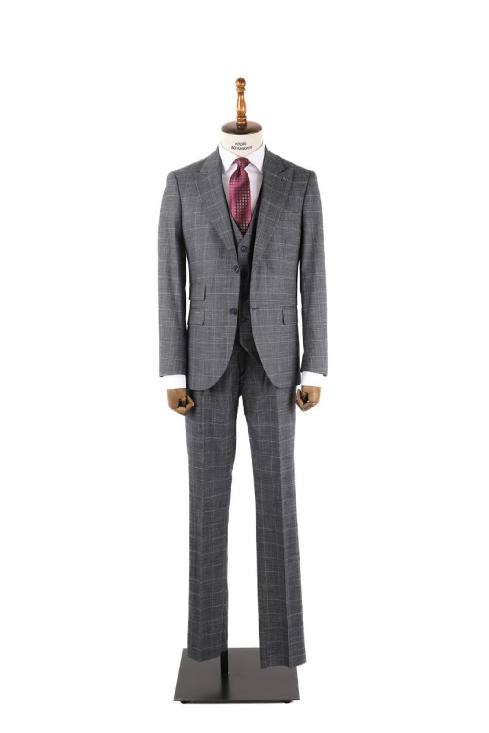 Erkek Şık Tasarım Yelekli Takım Elbise-KAV1029S