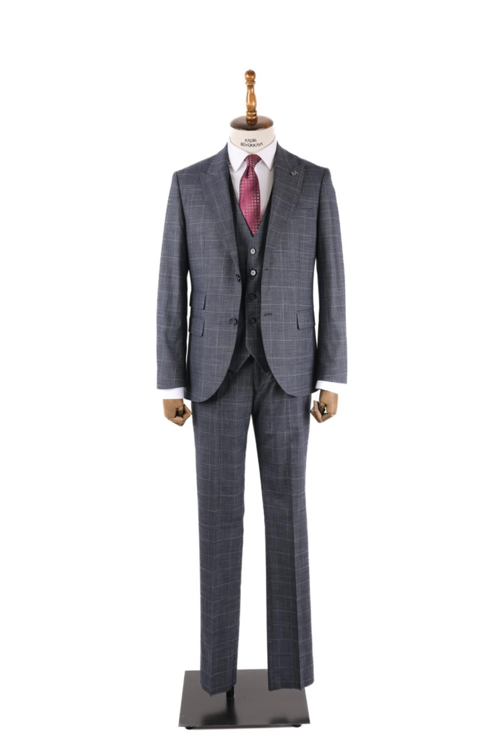 Erkek Şık Tasarım Yelekli Takım Elbise-KAV1029S