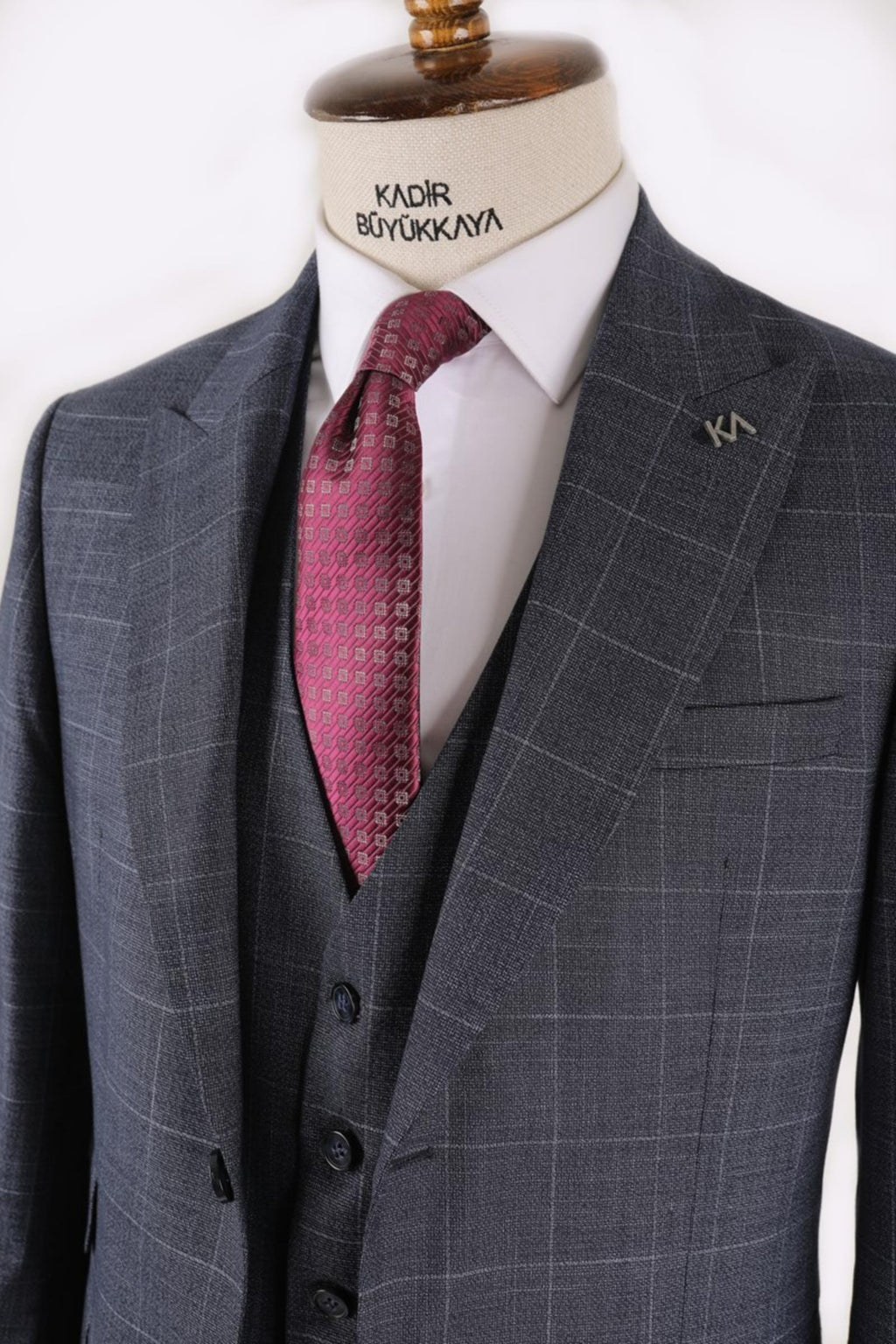 Erkek Şık Tasarım Yelekli Takım Elbise-KAV1029S