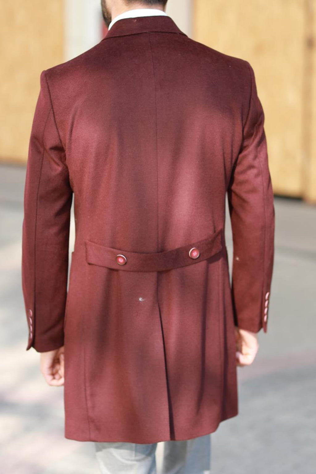 Erkek Kışlık Yünlü Kumaş Kruvaze Kaban-KAV7205W