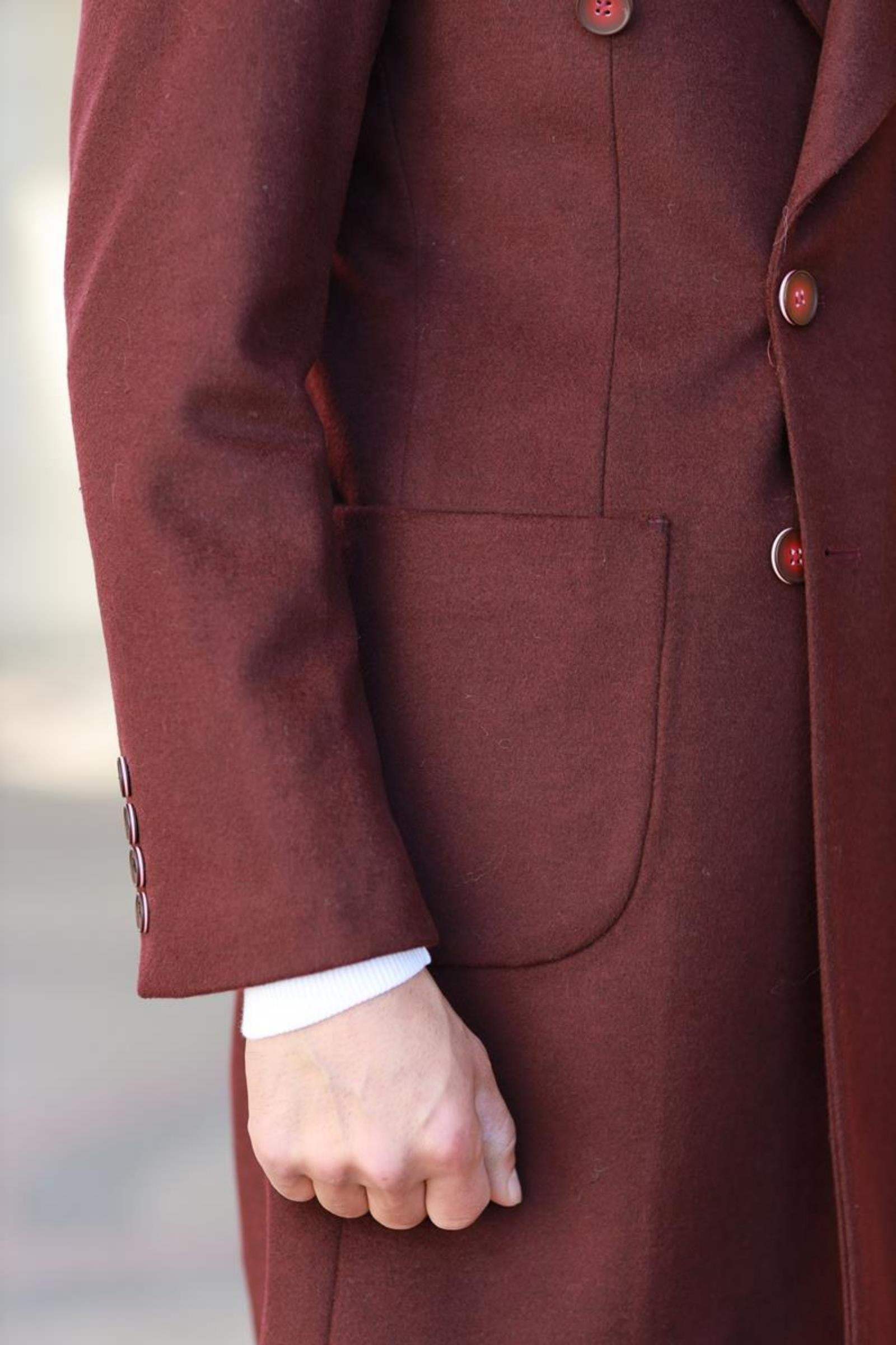 Erkek Kışlık Yünlü Kumaş Kruvaze Kaban-KAV7205W