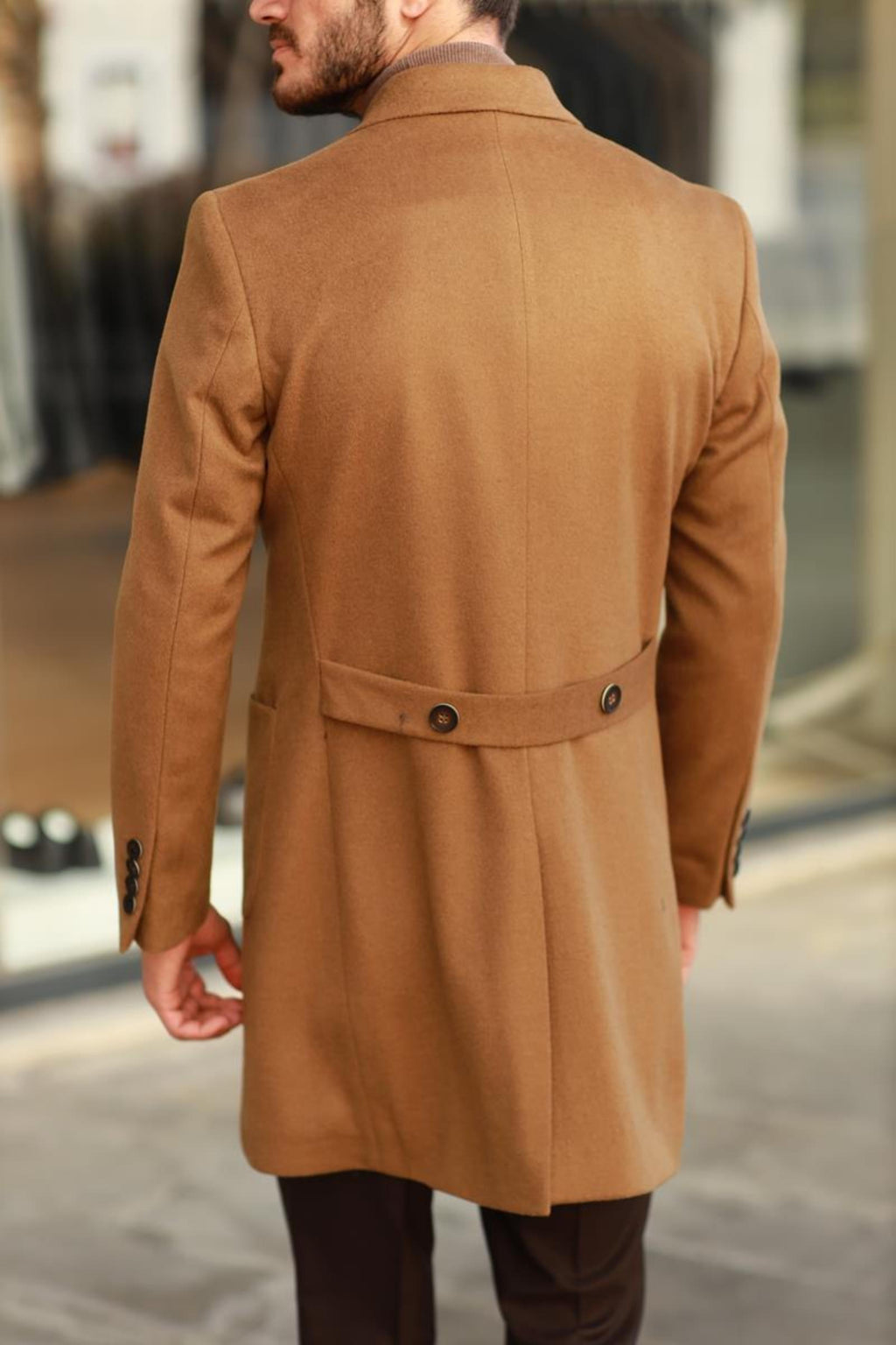 Erkek Kışlık Yünlü Kumaş Kruvaze Kaban-KAV7205W