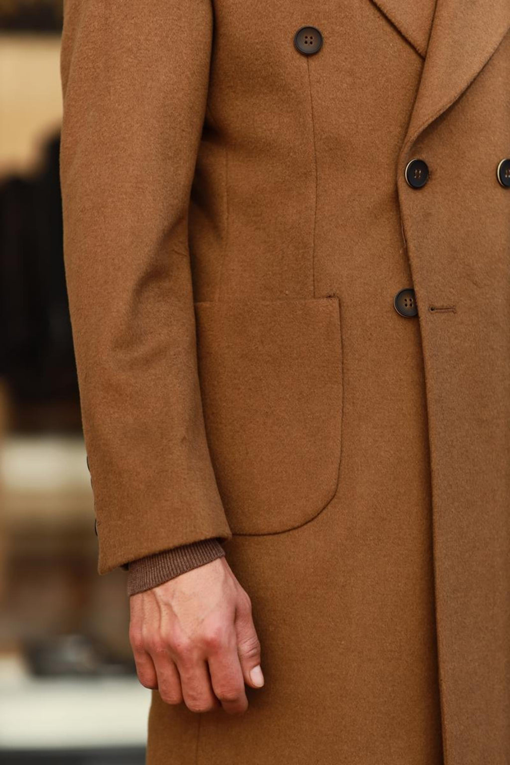 Erkek Kışlık Yünlü Kumaş Kruvaze Kaban-KAV7205W