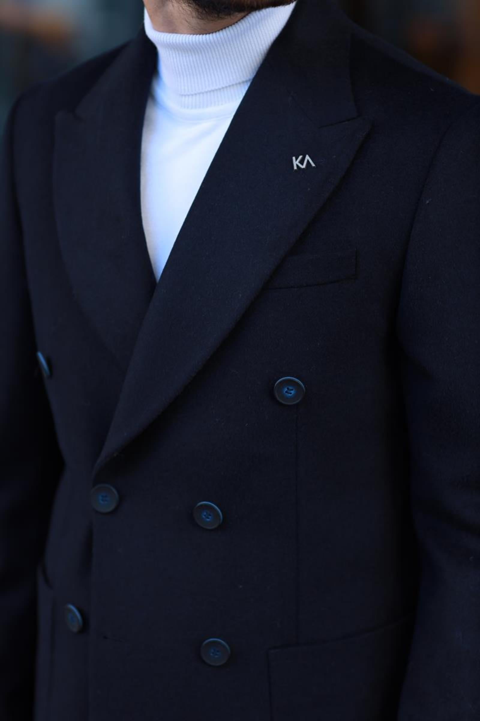 Erkek Kışlık Yünlü Kumaş Kruvaze Kaban-KAV7205W