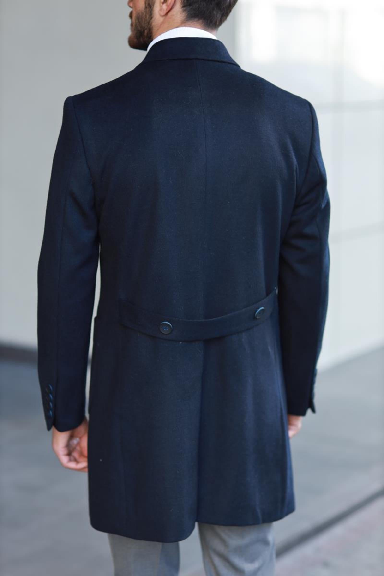 Erkek Kışlık Yünlü Kumaş Kruvaze Kaban-KAV7205W