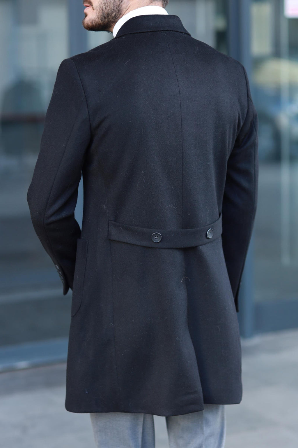 Erkek Kışlık Yünlü Kumaş Kruvaze Kaban-KAV7205W