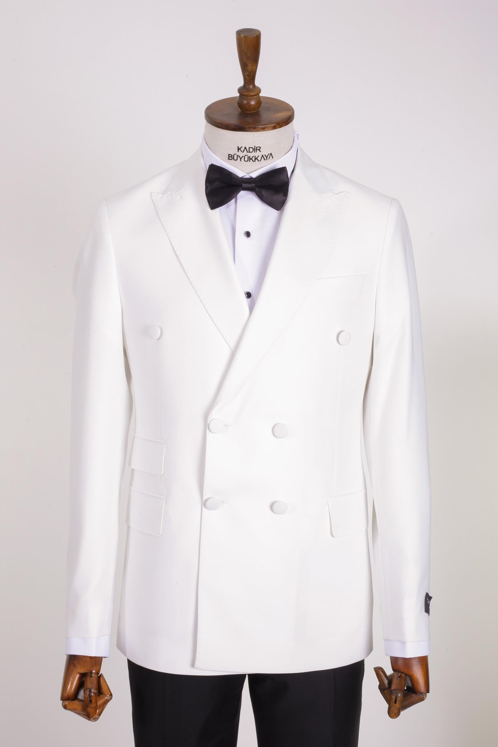 Erkek Beyaz Kruvaze Smokin Takım Elbise-KAW1545S