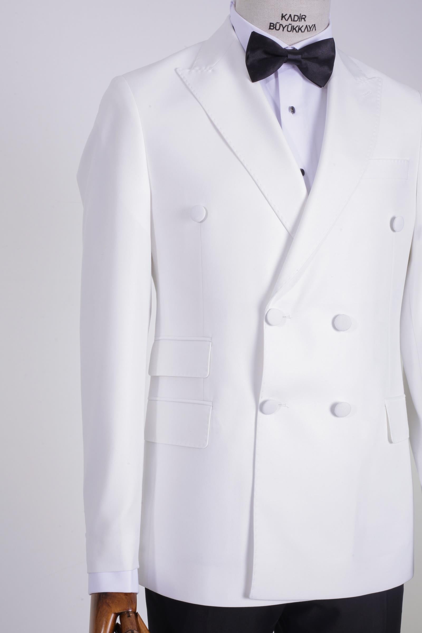 Erkek Beyaz Kruvaze Smokin Takım Elbise-KAW1545S