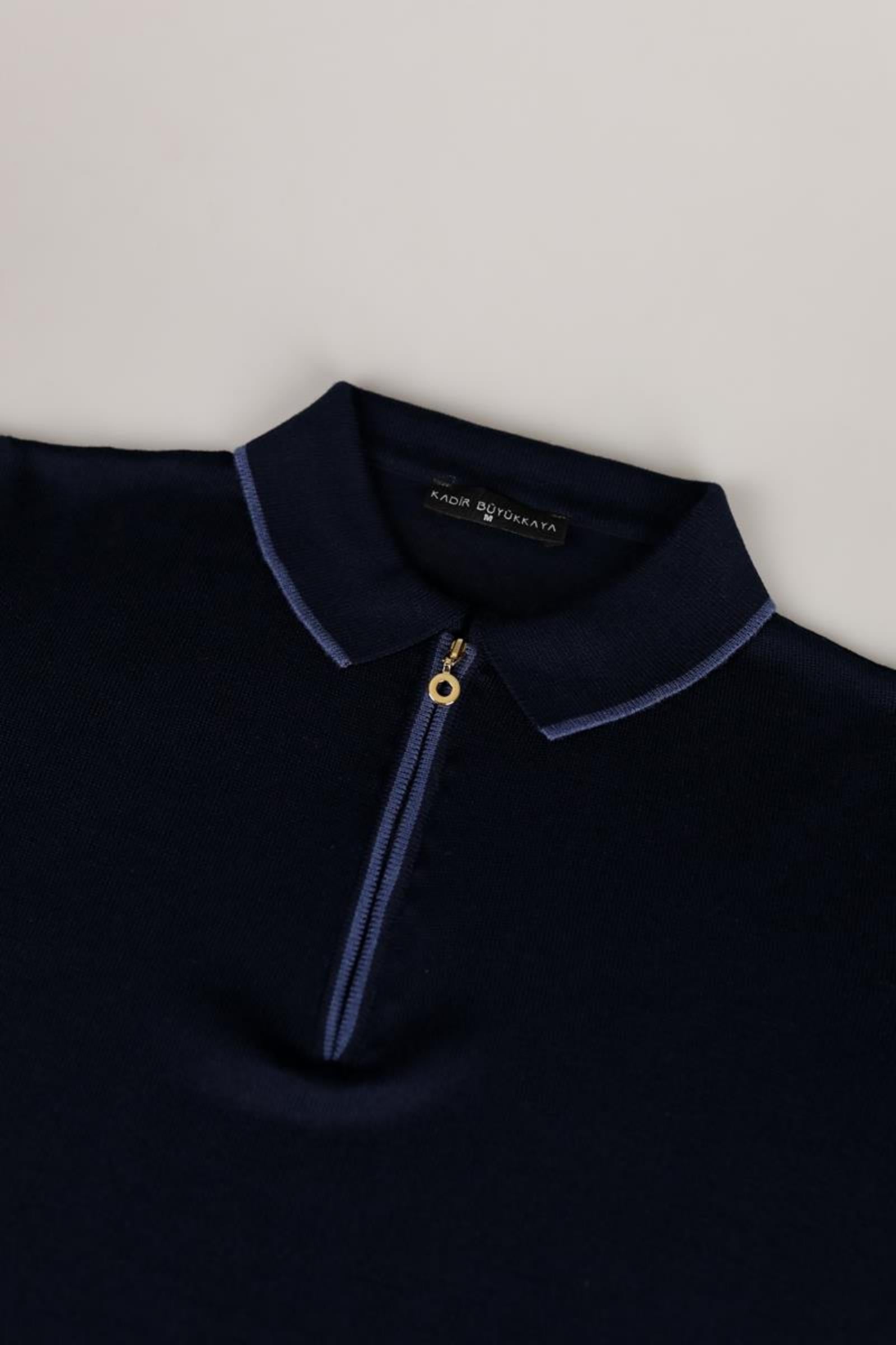 Fermuarlı Polo Yaka Kısa Kol Erkek T-Shirt-KAV6000S