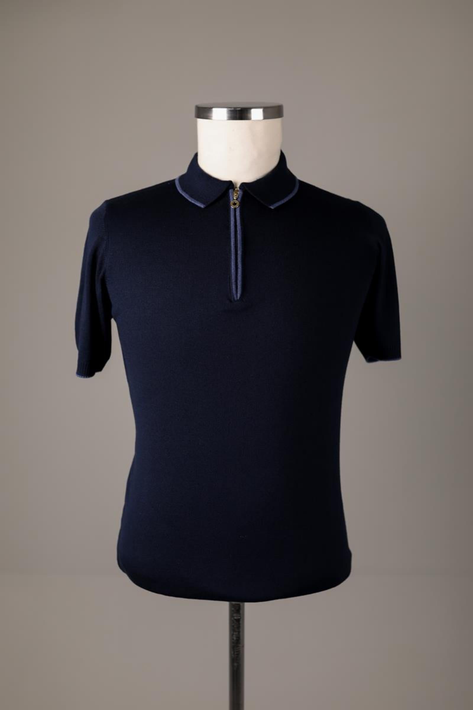 Fermuarlı Polo Yaka Kısa Kol Erkek T-Shirt-KAV6000S