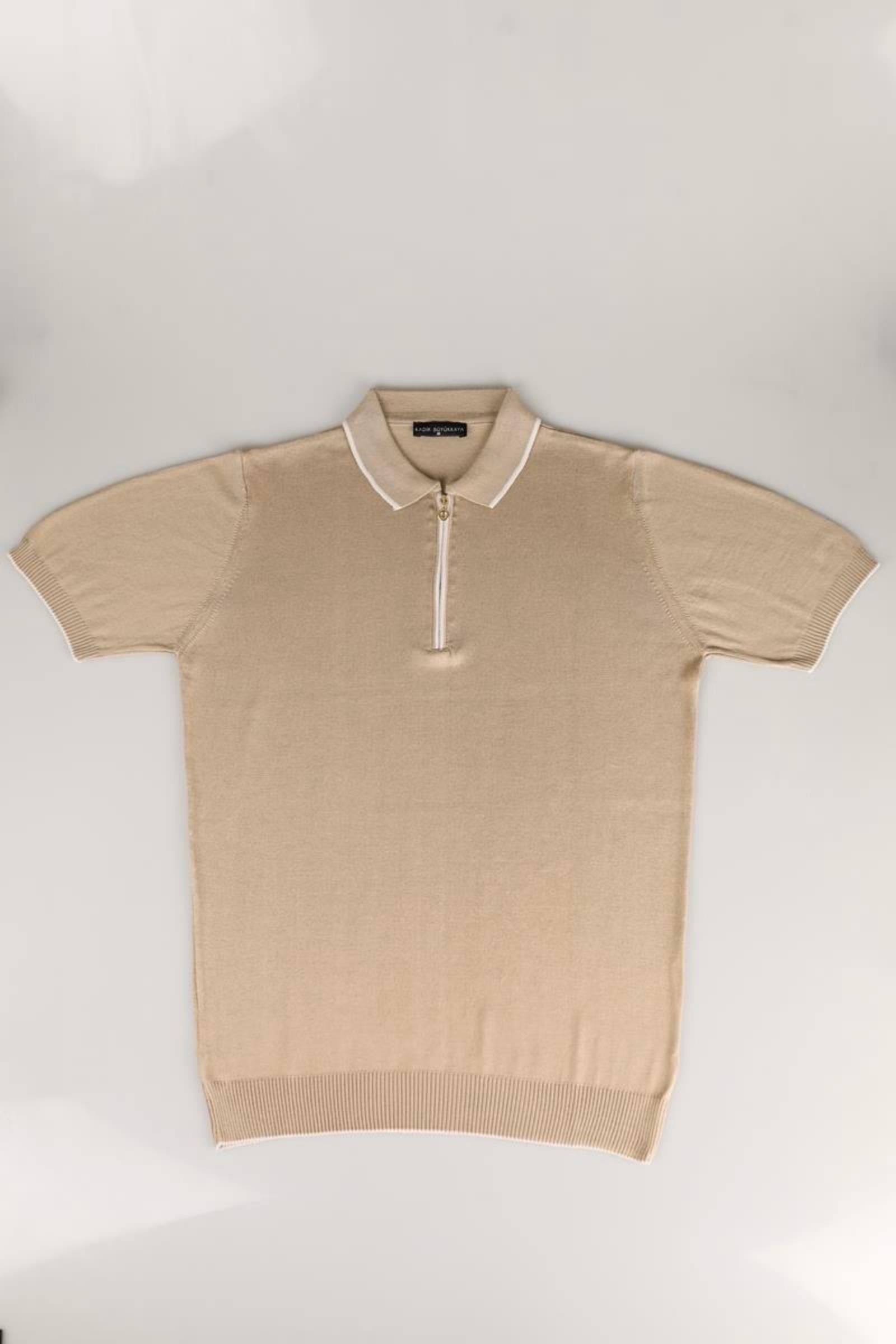 Fermuarlı Polo Yaka Kısa Kol Erkek T-Shirt-KAV6000S