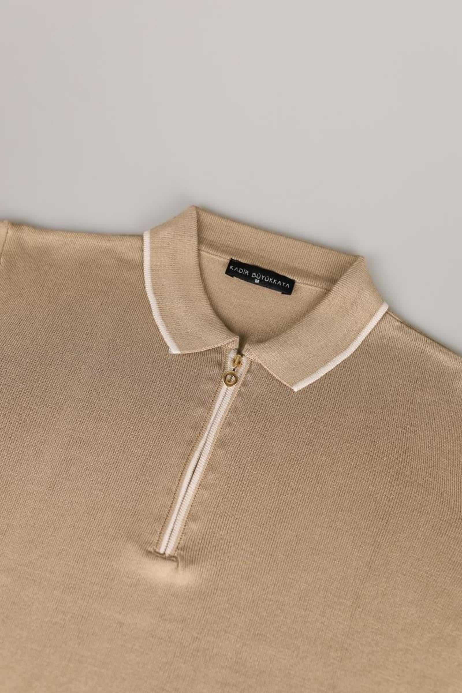 Fermuarlı Polo Yaka Kısa Kol Erkek T-Shirt-KAV6000S