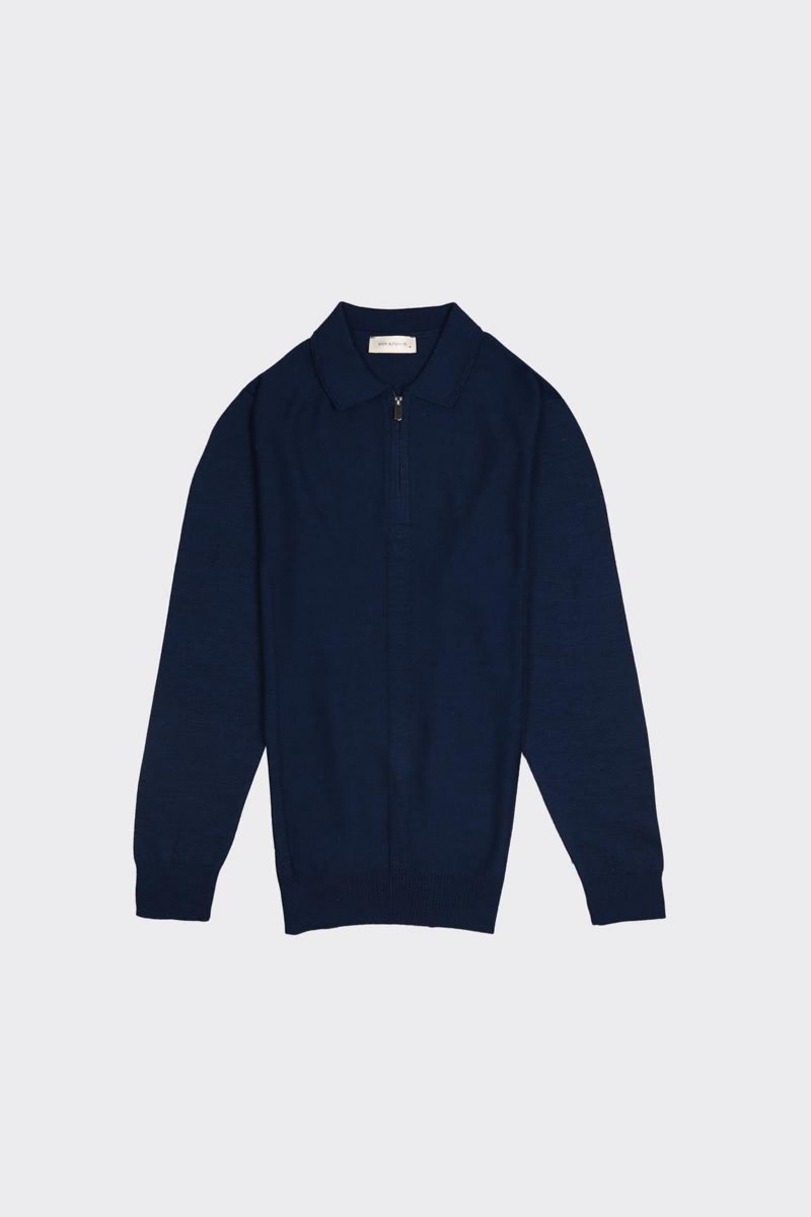 Erkek Fermuarlı Polo Yaka Triko-KAX6705W