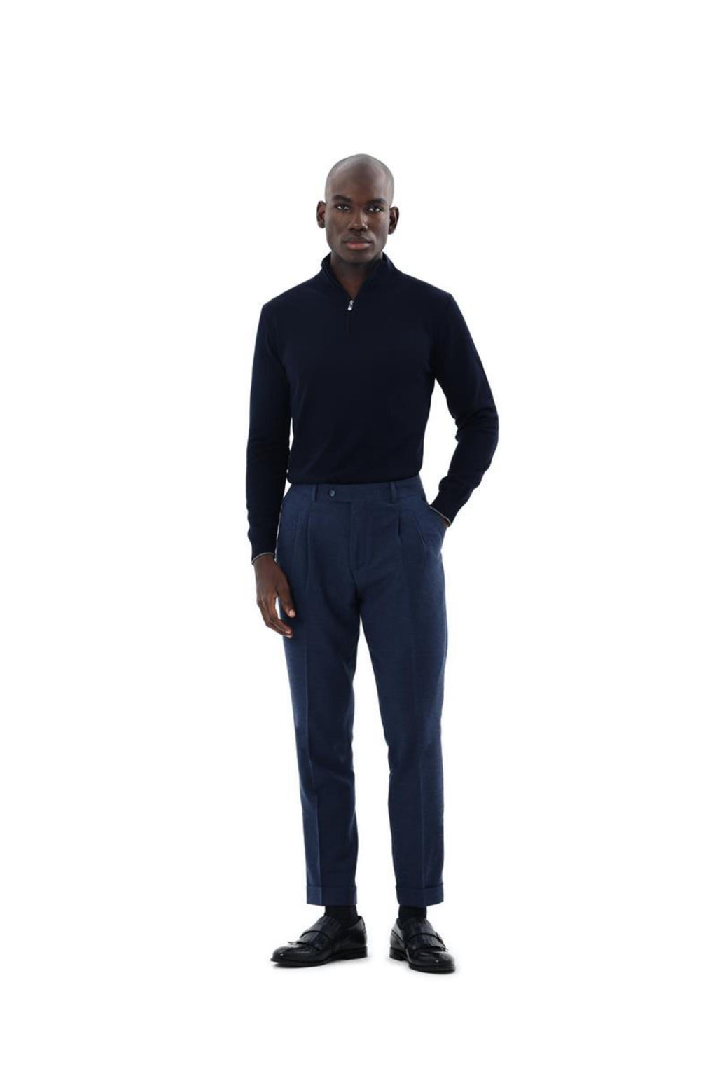 Erkek Fermuarlı Polo Yaka Triko-KAX6704W