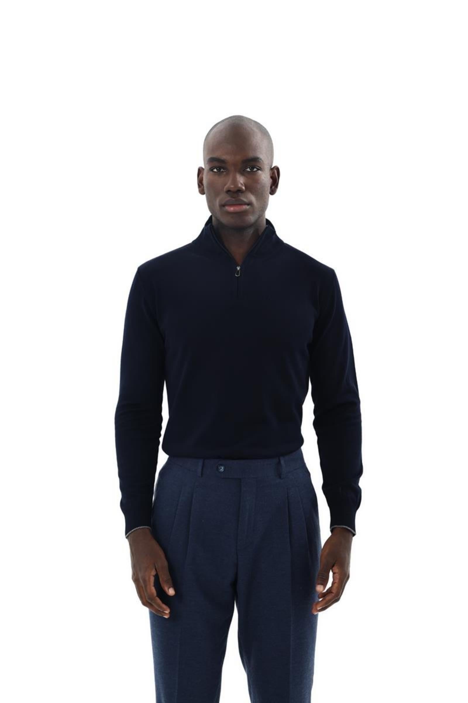 Erkek Fermuarlı Polo Yaka Triko-KAX6704W