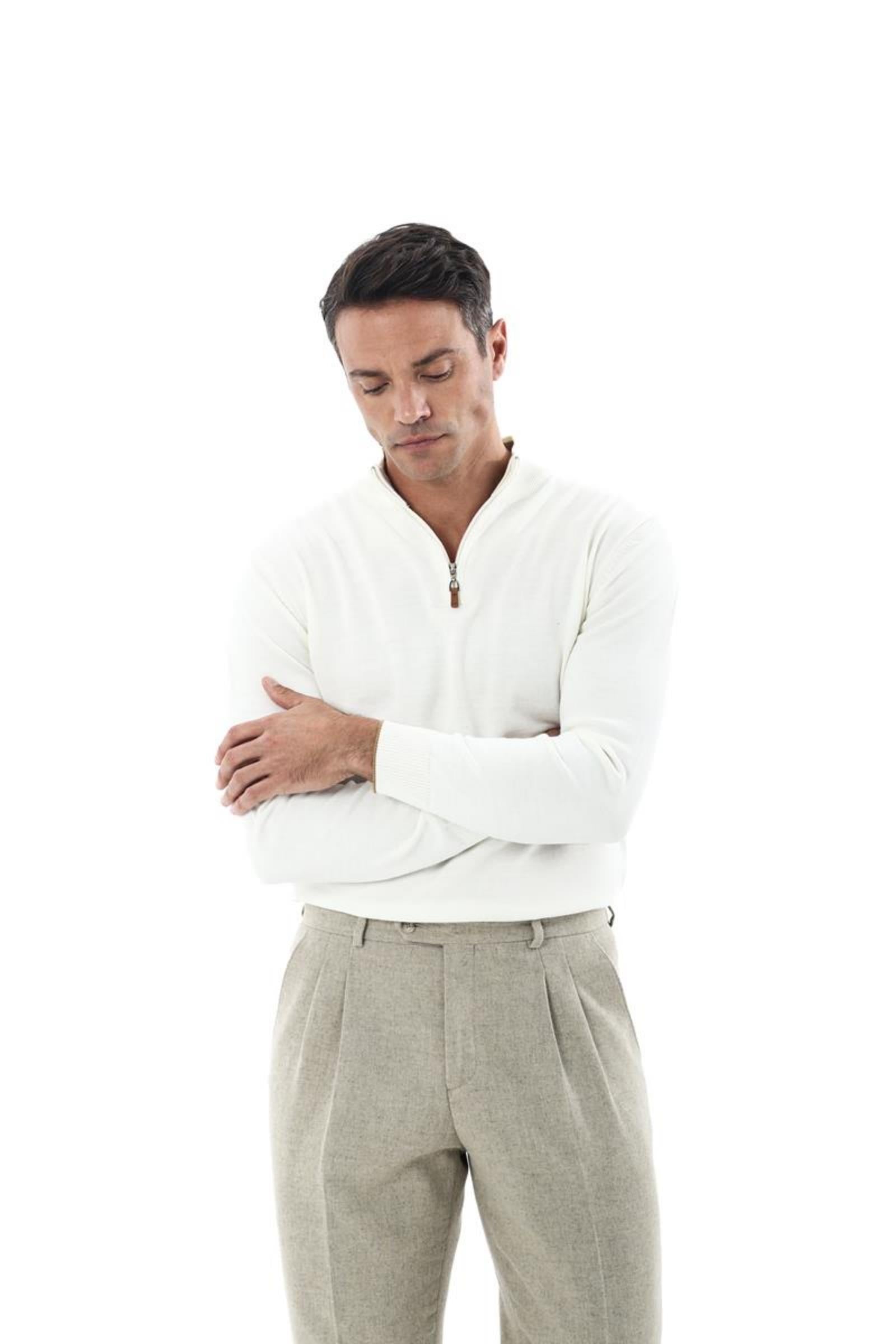 Erkek Fermuarlı Polo Yaka Triko-KAX6704W