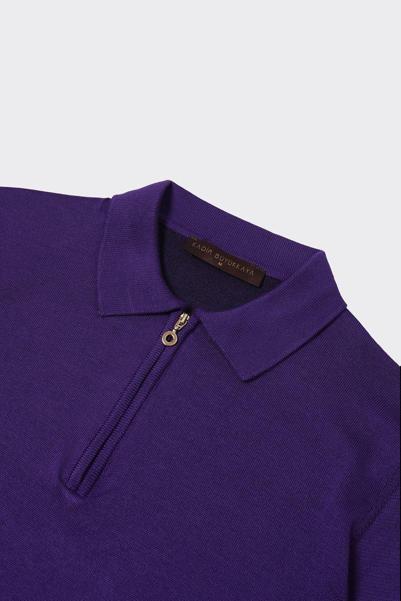 Fermuarlı Polo Yaka Erkek Pamuklu Triko Kazak-KAW6700W