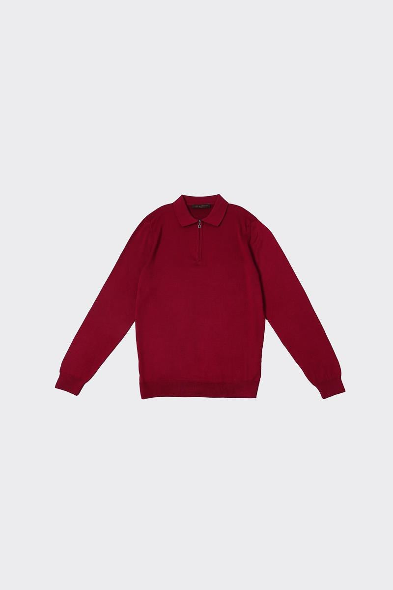 Fermuarlı Polo Yaka Erkek Pamuklu Triko Kazak-KAW6700W