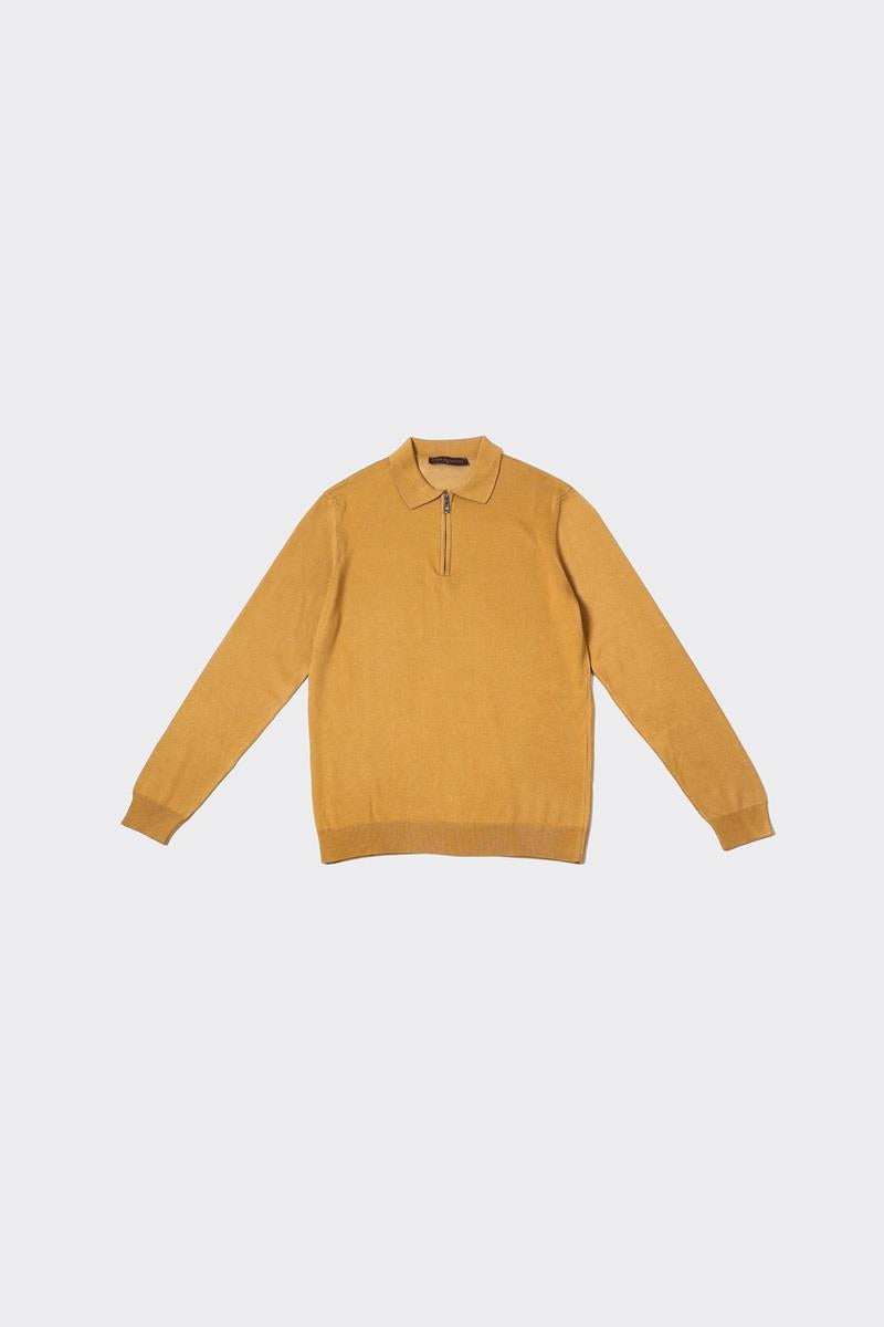 Fermuarlı Polo Yaka Erkek Pamuklu Triko Kazak-KAW6700W