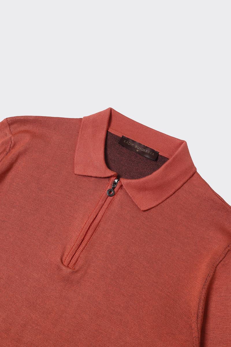 Fermuarlı Polo Yaka Erkek Pamuklu Triko Kazak-KAW6700W