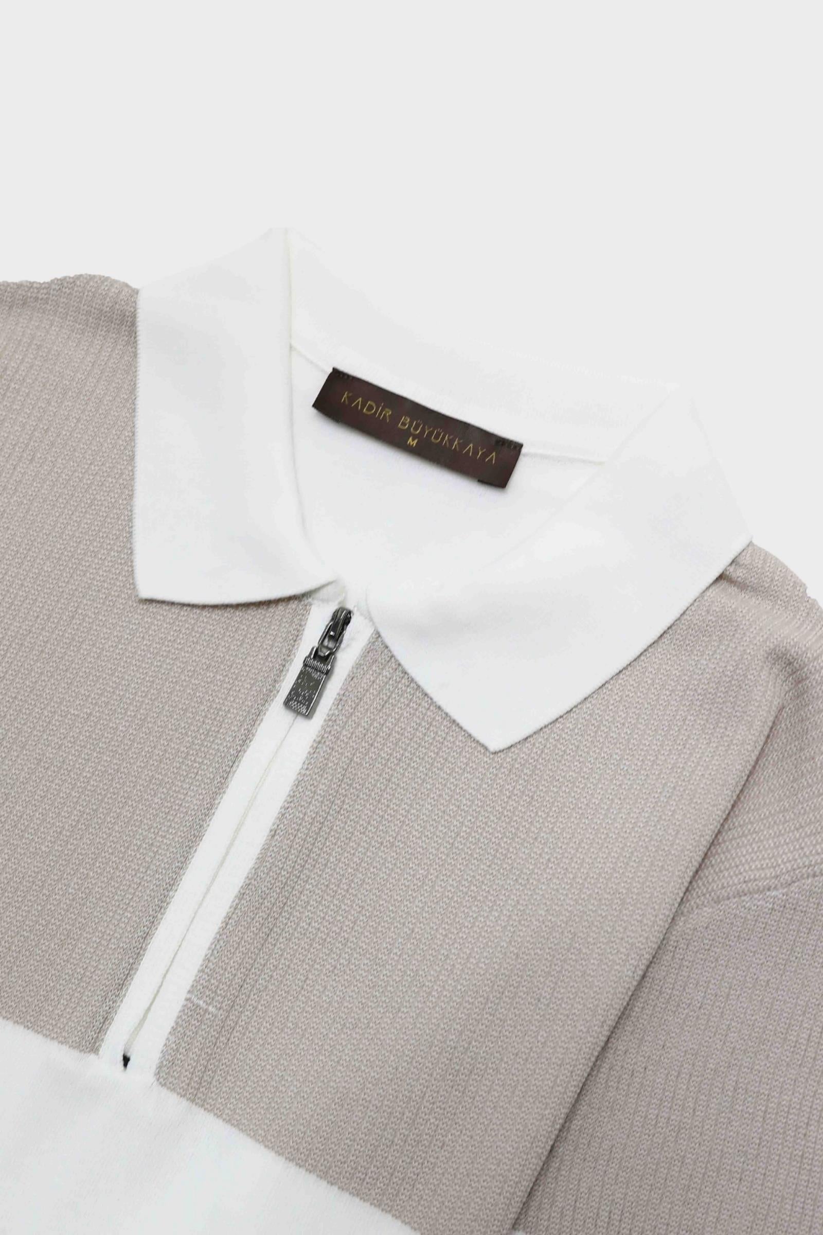 Fermuarlı Polo Yaka Kısa Kol Erkek T-Shirt-KAX6059S