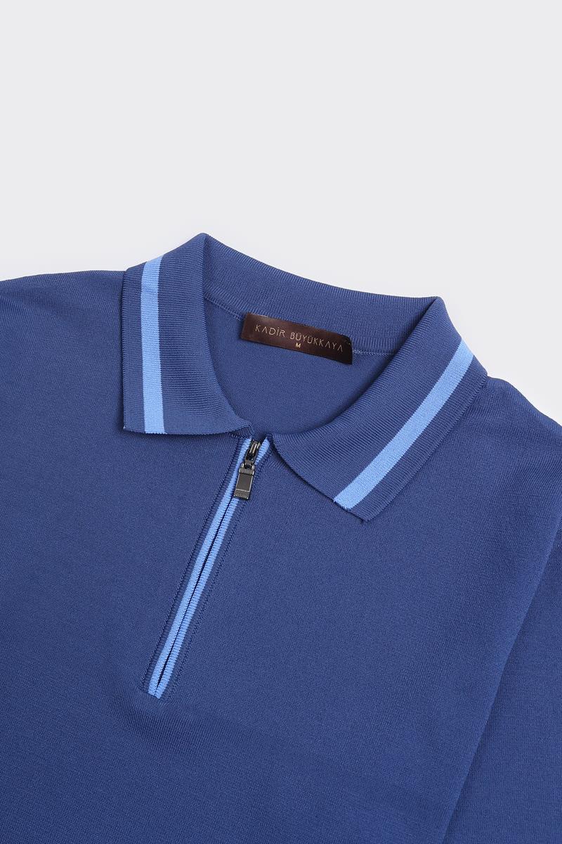 Fermuarlı Polo Yaka Kısa Kol Erkek T-Shirt-KAX6040S
