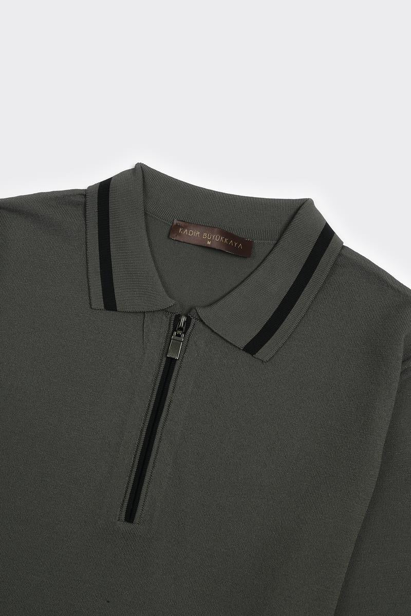 Fermuarlı Polo Yaka Kısa Kol Erkek T-Shirt-KAX6040S