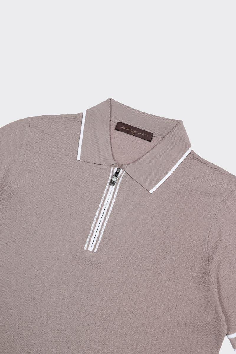 Fermuarlı Polo Yaka Kısa Kol Erkek T-Shirt-KAX6042S