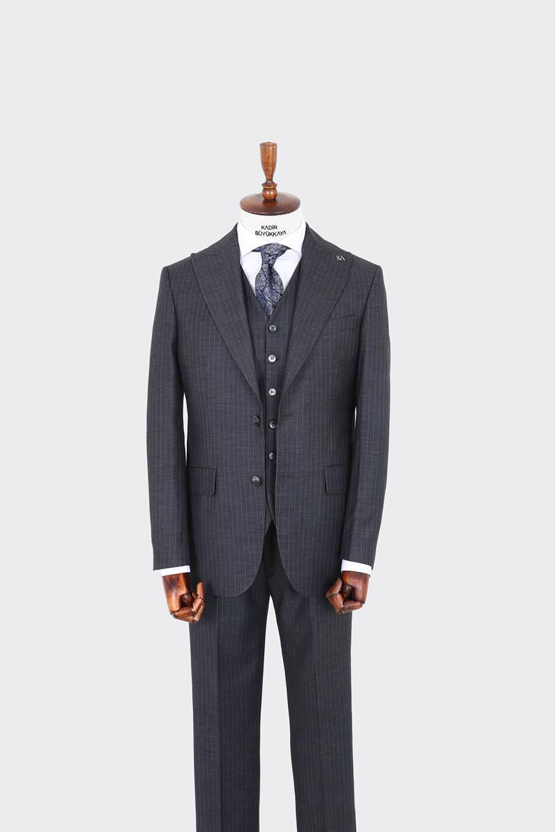 Günlük ve Ofis İçin Uygun Slim Fit Yelekli Erkek Takım Elbise-KAV1072W