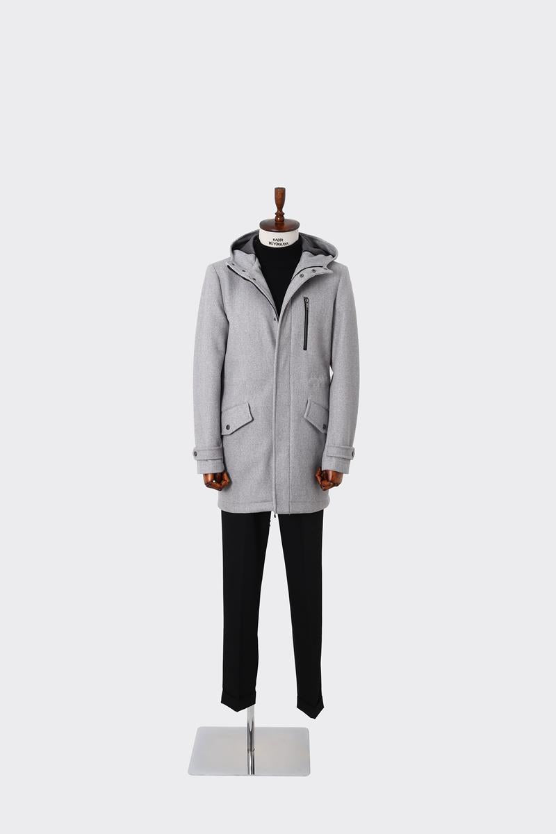 Şık ve Sade Kapüşonlu Erkek Kaban-KAW9158W