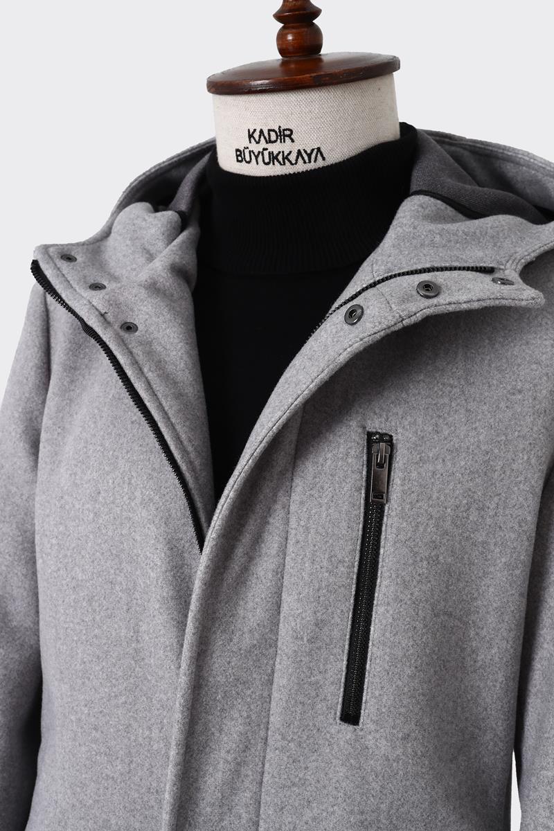 Şık ve Sade Kapüşonlu Erkek Kaban-KAW9158W