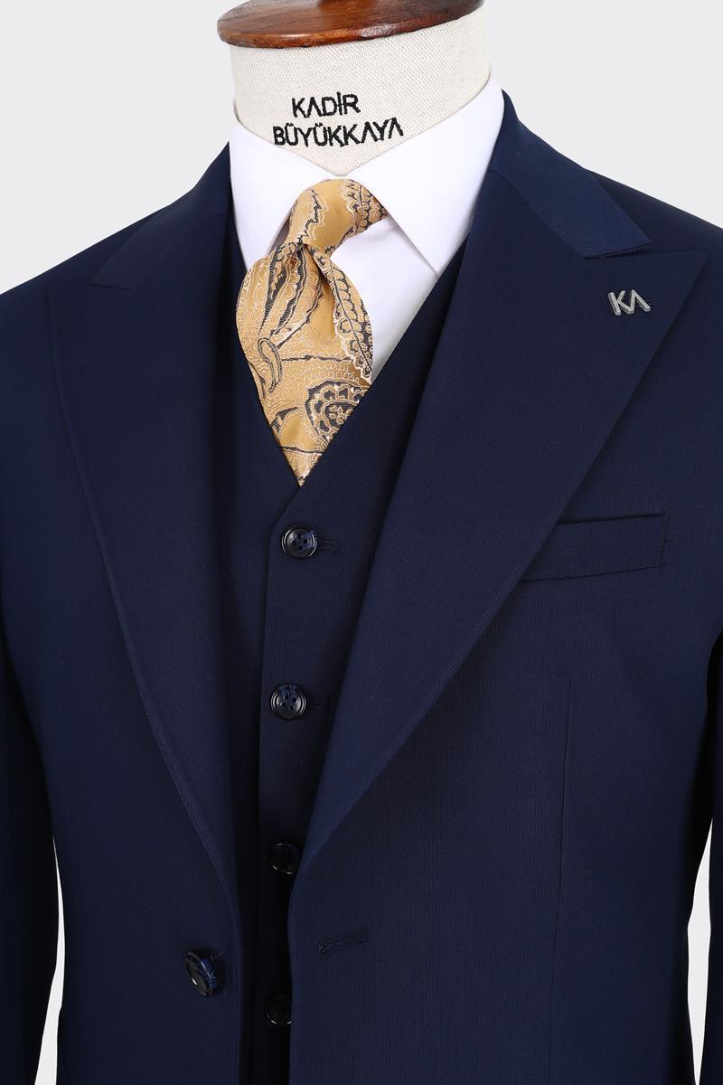 Kırlangıç Yaka Yelekli Erkek Takım Elbise-KAX1100S