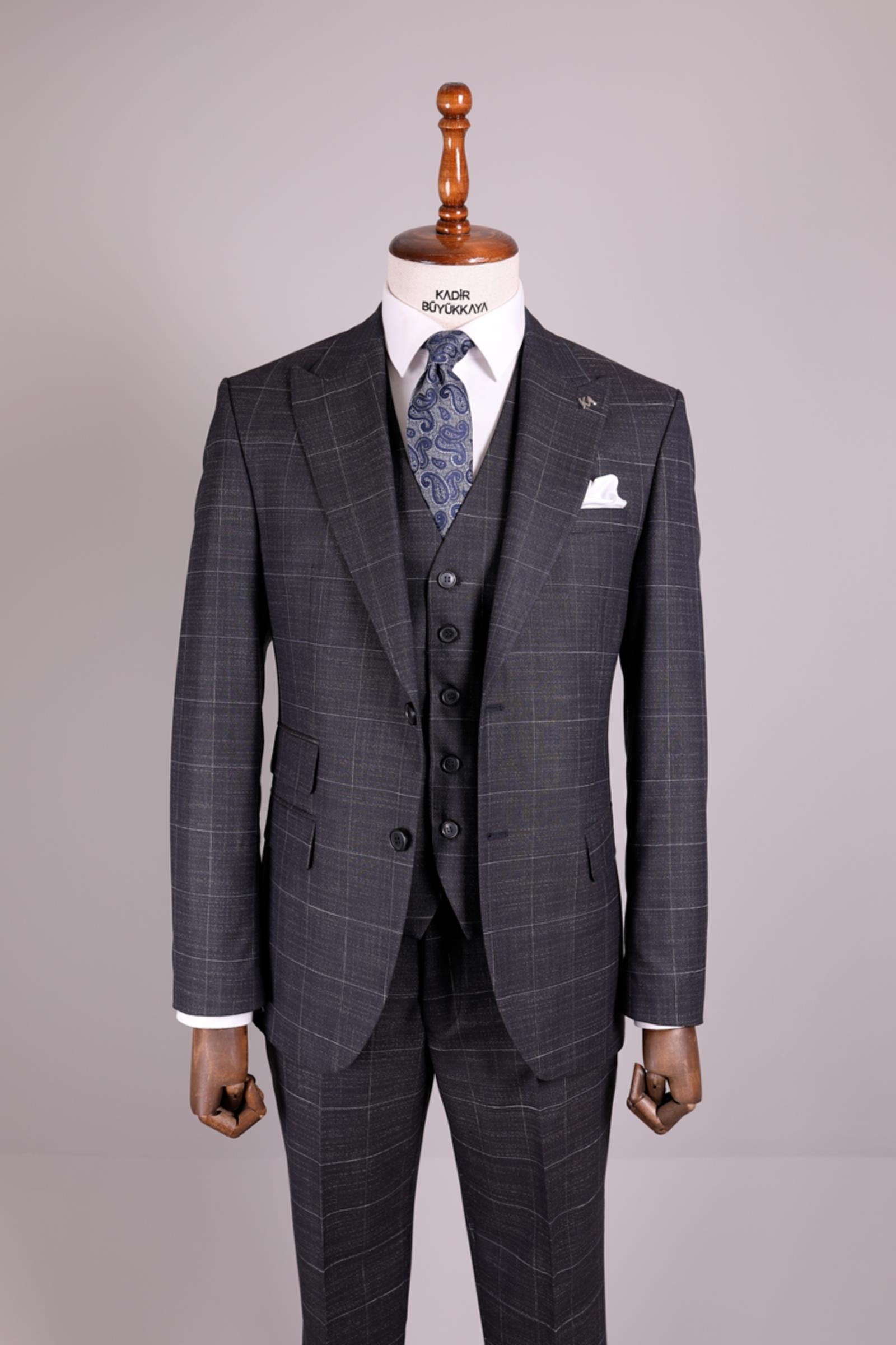 Kırlangıç Yaka Yelekli Erkek Takım Elbise-KA1002-0014
