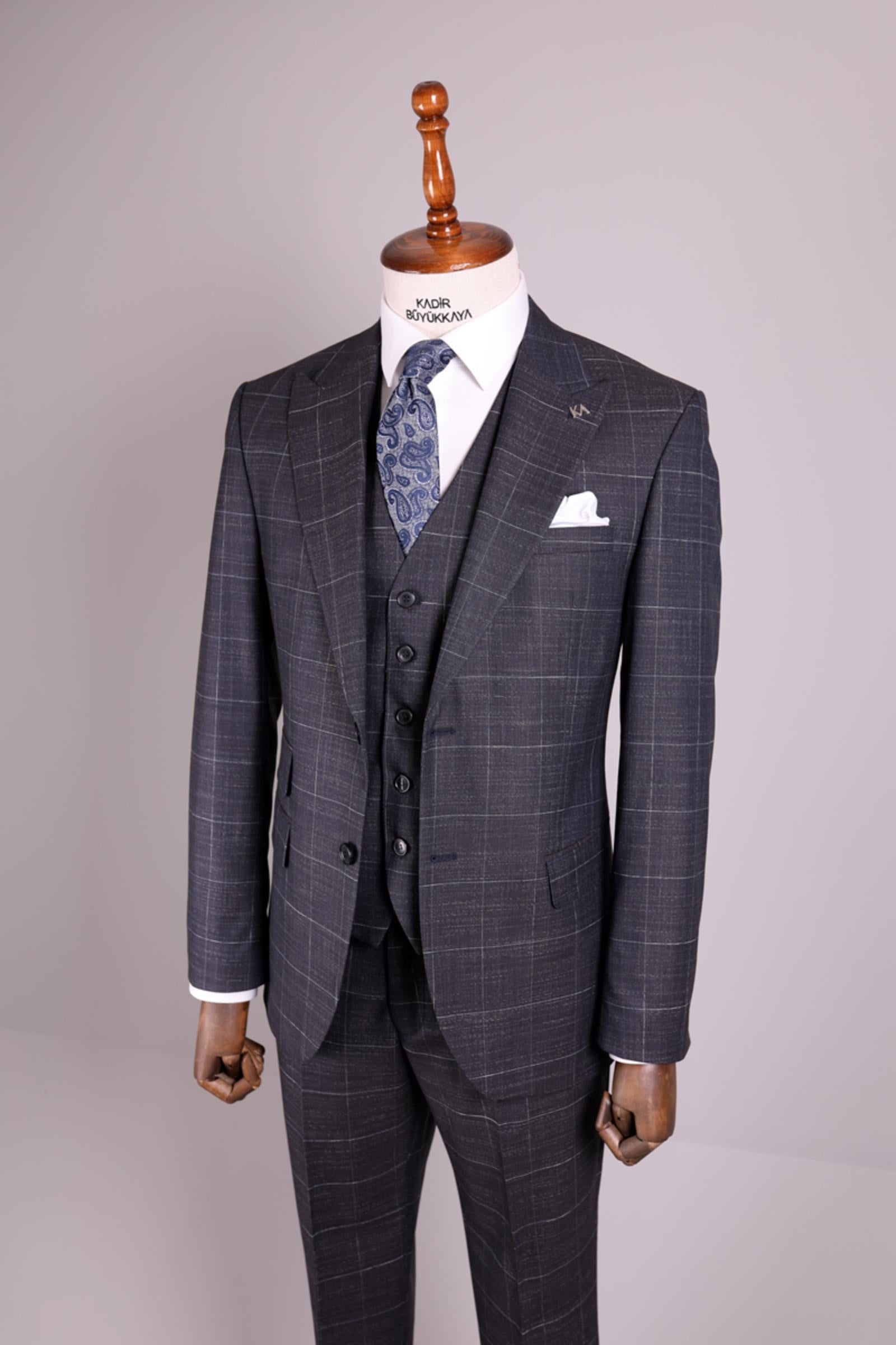 Kırlangıç Yaka Yelekli Erkek Takım Elbise-KA1002-0014