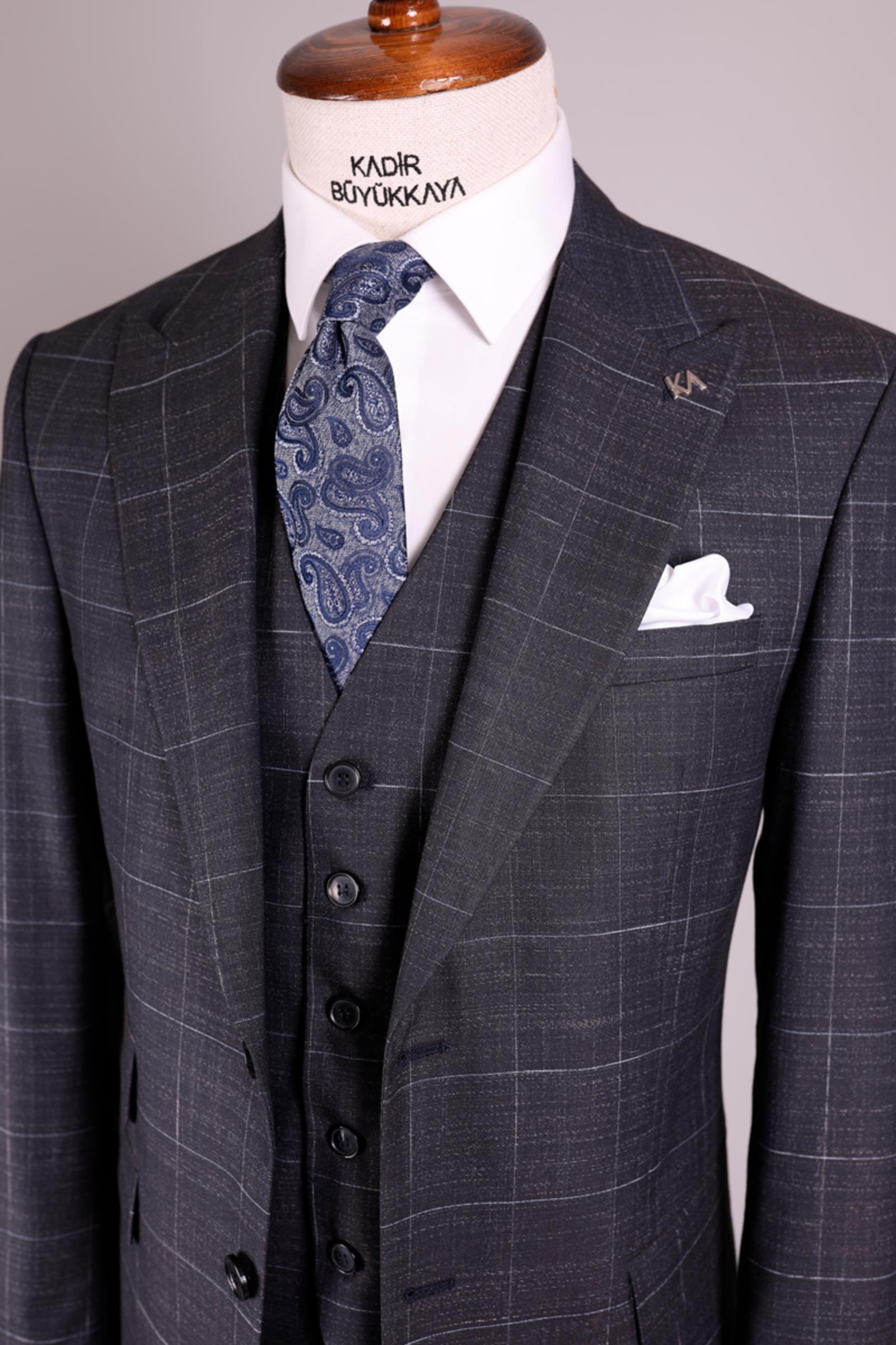 Kırlangıç Yaka Yelekli Erkek Takım Elbise-KA1002-0014