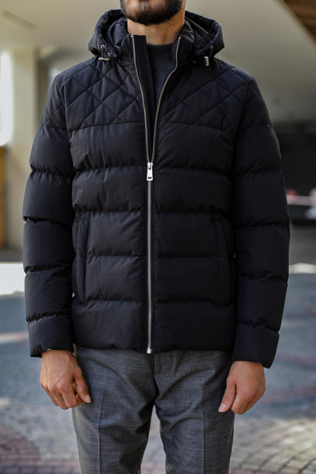 Kışlık Kapüşonlu Modern Erkek Mont - Dayanıklı Polyester Kumaş-KAV9102W